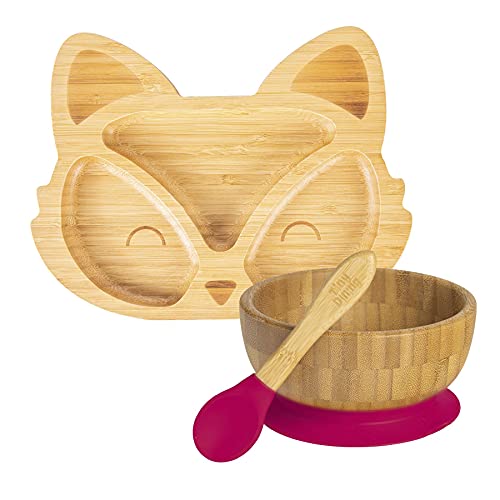 Tiny Dining Ensemble de dîner de Renard de Renard en Bambou pour Enfants - Fibre Naturel Bébé Towdler Stay Séjour à l'alimentation segmentée - Rouge Cover