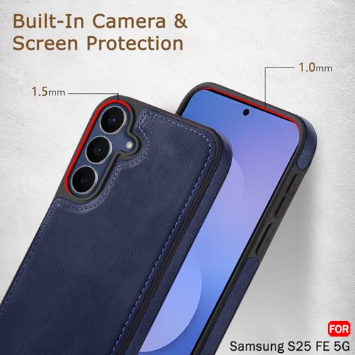 Image of TheGiftKart Genuine Leather Finish Back Cover Case for Samsung Galaxy S25 FE 5G | Shockproof Design | Camera & Screen Protection | Stunning Minimalist Design Back Case Cover for Samsung S25 FE (Blue)