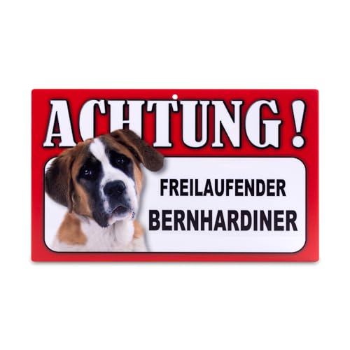power gift - Auffallendes Warnschild. Schild mit lustigen Text und Hunde Abbildung. Tor, Tür und Gartenschild. Warnzeichen. Sicherheitsschild. Tafel. Tierwarnschild. (BERNHARDINER)