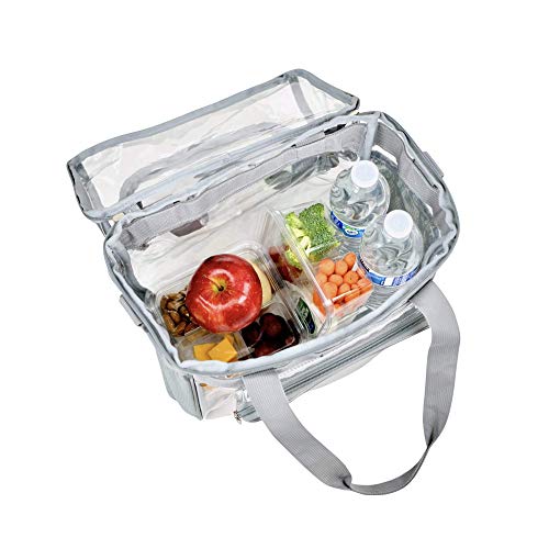 Heavy Duty Clear Lunch Tote Stadium Bag Correctional Officers Approved Crossbody Diaper Travel Makeup Cosmetic Bag for Work NFL Football NCAA Basketball PGA NASCAR Concerts (Gray, 12 x 6 x 12)