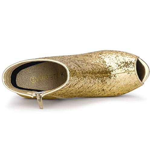 Allegra K Allegra K Women's Glitter Platform Chunky Heeled Open Toe Heel Gold Ankle Boots 10 M US