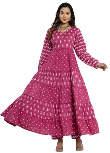 Image of Amayra Women's Pure Cotton Printed Anarkali Kurta Set with Palazzo Pants & Dupatta- Ethnic Wear