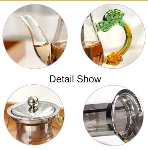 Image of Glass Tea Pot with Stainless Steel Infuser Large Capacity Transparent Tea Kettle with Lid & Handle Great for Loose Leaf Tea, Blooming Tea, Tea Bags & Fruit Infused (450ml Tea Pot)