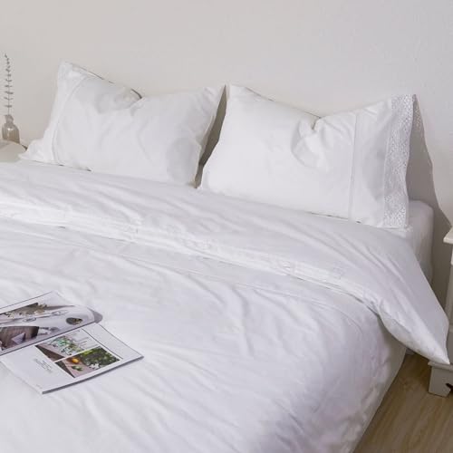Ranznaz White Lace Pillowcases Standard Size Set Of 2, 100% Cotton White Eyelet Pillow Shams, Elegent Farmhouse Envelope Closure Pillow Cover For Bedding thumb #6
