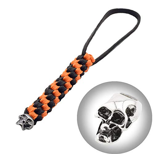 Grand Way Helix Paracord Lanyard â€“ Black and Orange Tactical Knife Paracord Lanyard with Skull Bead â€“ Zipper Pull Lanyard for Backpacks and Bags â€“ EDC Paracord Lanyard for Tools and flashlights