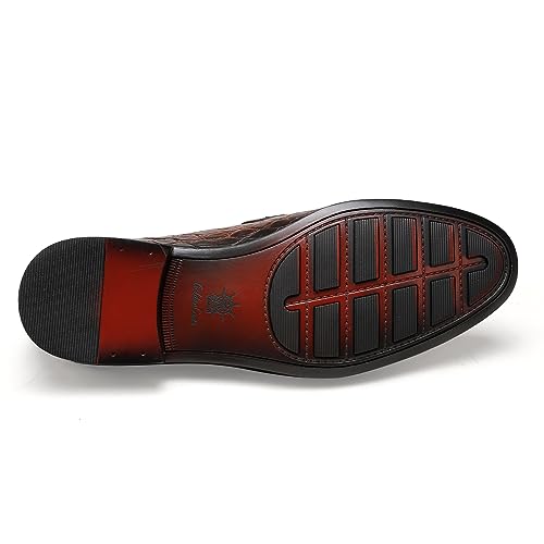 Image of Mens Leather Penny Loafers, Classic Crocodile Printed Business Dress Shoes with Metal Buckle Slip on Penny Shoes for Mens