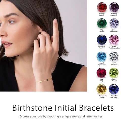 Image of Birthstone Bracelets for Women, Initial Bracelet Teen Stocking Stuffers Birthday Gifts for Teen Girls Initial Bracelet Trendy Letter A-Z Dainty Bracelet 21st 30th Mom Birthday Gift Birthstone Jewelry