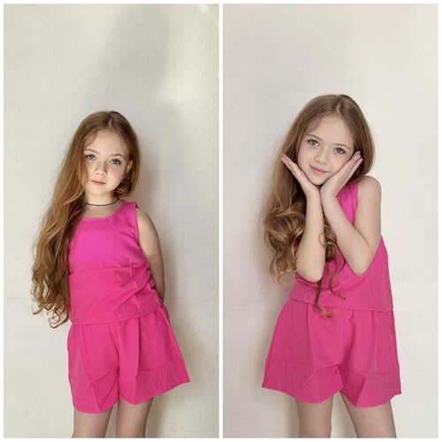 Image of Arshiner Girls Summer 2 Piece Outfit Sleeveless Top and Paperbag Waist Shorts with Pockets Kids Shorts Set Ages 5-13