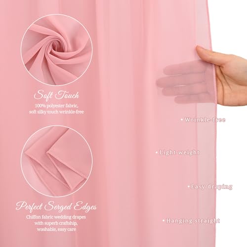 Wedding Arch Draping Fabric, 4 Panels 28" x 19ft Dusty Rose Drapes for Ceremony, Chiffon Fabric Arbor Drapery Decorations, Reception Sheer Backdrop Curtains for Party