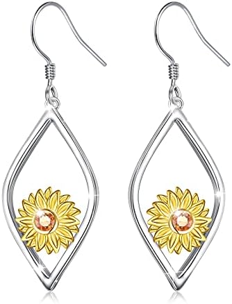 HOOHWE Sunflower Teardrop Dangle Earrings 925 Sterling Silver Sunflower Drop Hooks You are My Sunshine Earrings Birthday Mothers Day Valentines Day Jewelry Gifts for Women Teen Girls Wife Girlfriend Daughter