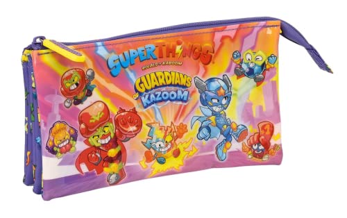 Safta Superthings Guardians of Kazoom Triple Pencil Case, 0.6 liters, Multicolored, Multicoloured, Estándar