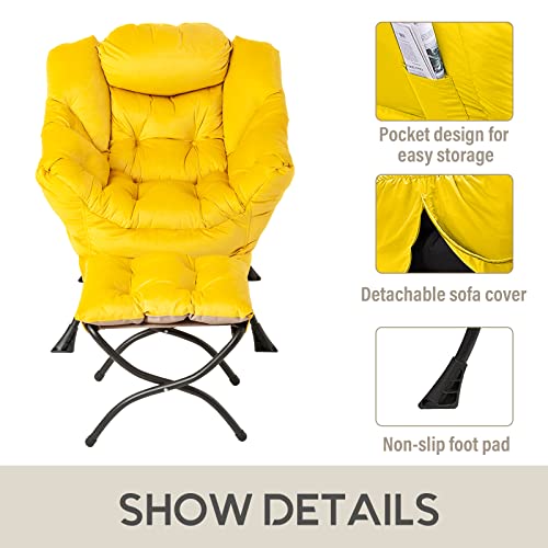 Image of LITA Lazy Chair with Ottoman, Comfy Accent Reading Chair, Yellow