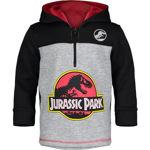 Jurassic Park Dinosaur Little Boys' Fleece Hoodie Pullover Sweatshirt w Zipper (Black/Grey, 7)