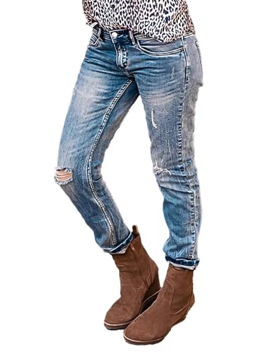 Flamingals Straight Leg Mid Waist Casual Roll Hem Denim Cropped Jeans Without Belt