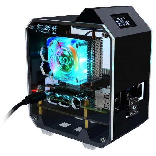 GeeekPi Raspberry Pi Mini Tower NAS Kit,Raspberry Pi ICE Tower Cooler with Raspberry Pi Ice Tower Case,RGB Fan,X862 V2.0 M.2 NGFF SATA SSD Storage Expansion Board for Raspberry Pi 4 Model B Only