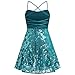Short Prom Sequin Dresses for Teens Skater Dress for Women Girls School Dance HOCO Dress Mini Short Homecoming Dresses Summer Sparkly Spaghetti Straps Mini Dresses Dance Backless Peacock Blue XS