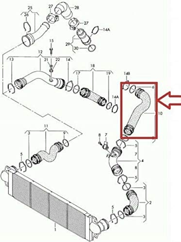 Turboschlauch Ladeluftschlauch Kompatibel mit V.W. T5 Transporter V 2.5 TDI AXD AXE BLJ 7H0145980F inkl Halteklammern Klammern