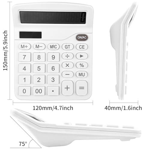 Newaner Taschenrechner, Tischrechner mit 12-Stelligem Großem LCD-Display, Mini Taschenrechner Standard Funktion für Büro, Zuhause und Schule, Tischtaschenrechner mit Großem Tasten, Weiß