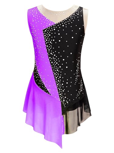 TiaoBug Maillot De Danza Ballet Niña Maillot Sin Manga De Danza Con Falda Tul Leotardo Gimnasia Rítmica Body Ballet Disfraz De Baile Actuación Morado 11-12 años