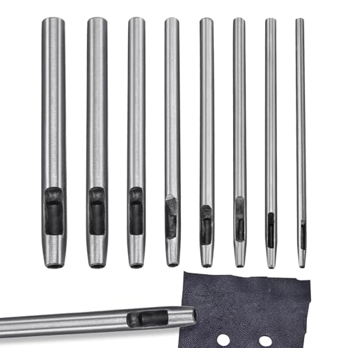 Set de 8 outils de poinçonnage perforés Poinçonneur œillets ronds 1,5-5 mm en acier inoxydable Ensemble de poinçons pour cuir Haute dureté Ensemble de...