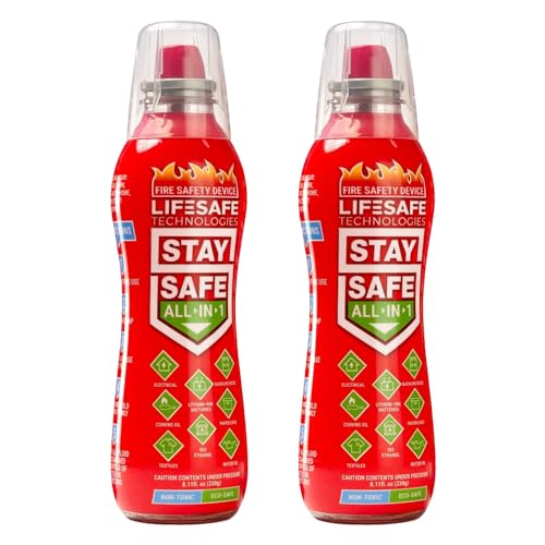 LifeSafe Technologies StaySafe All-in-1 Portable Fire Extinguisher | Easy to Use Compact Fire Spray for 10 Types of Fires | Non-Toxic & Eco-Friendly For Home, Kitchen, Car, Garage, Boat