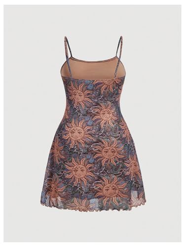 Image of Milumia Mini Dress for Women 90s Boho A Line Mesh Short Dresses | Spaghetti Strap,Sleeveless,Vintage,Paisley Print,Festival,Going Out,Cowlgirl,Y2k,