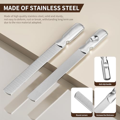 Image of ZIZZON Professional Stainless Steel Nail Files Double Sided for Women and Men, Heavy Duty Reusable Manicure Filer for Natural Nails, Great for Home Salon or Travel Use 2 Pieces