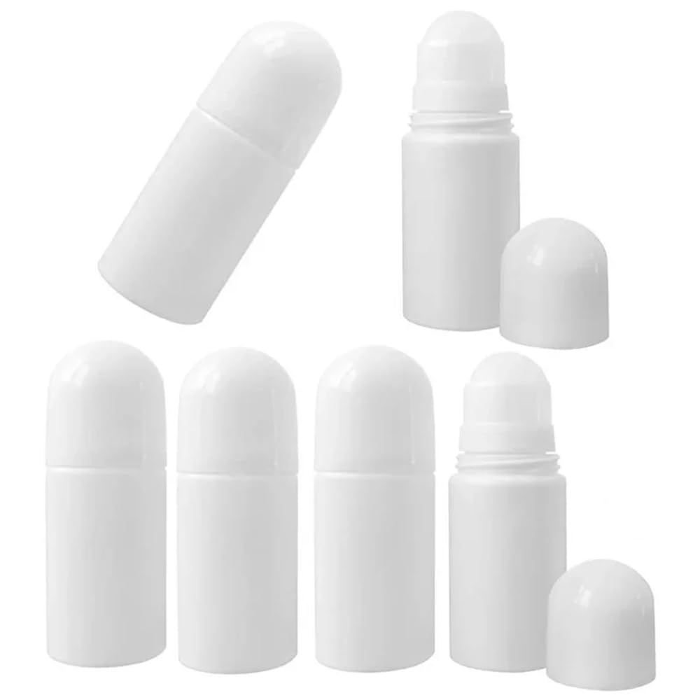 50 Stück 30 ml, 50 ml, 60 ml, weiße Roll-on-Plastikflaschen, nachfüllbare Roller-Flasche mit Kappen, auslaufsicher, DIY-Deodorant für ätherische Öle, Parfums, Balsame, Schönheit und Körperpflege (60
