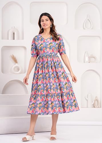 Image of Women's Feeding Kurta Cotton | Floral Anarkali Pregnancy Kurta with Nursing Zipper | Pre & Post Partum | Maternity Dresses | Mom to Be Gift