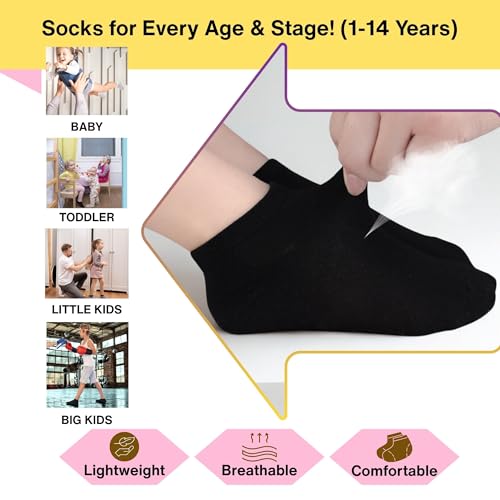 Kids Ankle Socks, Boys/Girls No Show Low Cut Socks, 25 Pairs Bulk Pack for School, Sizes 1-14 Years2