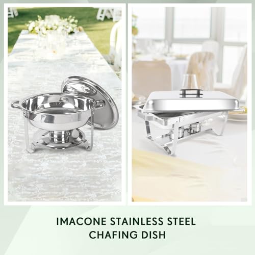 IMACONE Chafing Dish Buffet Set 2 Pack, 8 QT Rectangle & 5QT Round Stainless Steel Chafer for Catering, Chafers and Buffet Warmer Sets w/Food & Water Pan, Lid, Fuel Holder for Event Party Holiday - Thumbnail 6