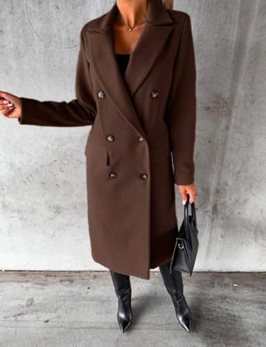 Image of IDEALSANXUN Womens Long Wool Coat Double Breasted Trench Coat Fall Winter Clothes