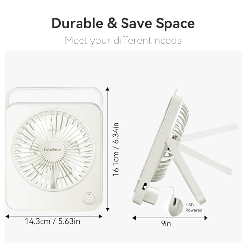 ivoler Mini Ventilateur USB Fan, Ventilateur Réglable à 3 Vitesses, Silencieux Ventilateur de Bureau/Table pour Table PC, Maison, Bureau, Camping, Voyage - Blanc – Image 3