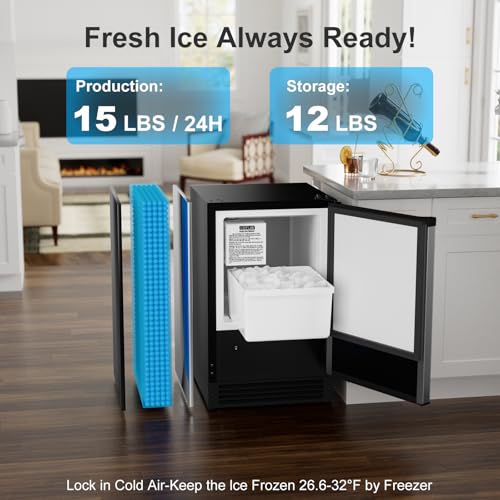 Image of COTLIN Drainless Under Counter Ice Maker 15 inch W with 12LBS Storage Bin, Crescent Ice, No Drain Required, Stainless Steel Free Standing Ice Maker for Home, RV, Boats, Yacht, ETL Approved, 2026 Upgraded