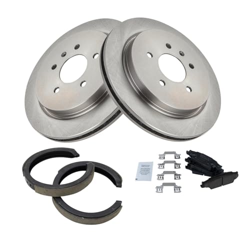 Image of TRQ Rear Brake Pad and Rotor Set Ceramic Parking Brake Shoe Compatible with 2005-2010 Cadillac STS Code JL9