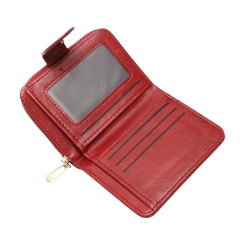 1Pcs Simple Wallet 2-Fold Waxed Leather Snap Wallet PU Leather Wine Red 11x8.5cm3