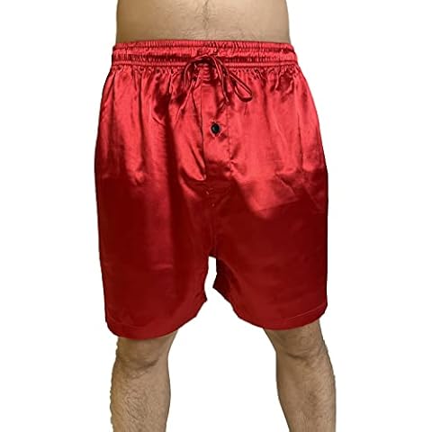 Admireme Men's Novelty Silky Satin Boxer Shorts Silk Sleep Short Underwear Satin Pajamas Bottoms (US, Alpha, Medium, Regular, Regular, 1P-Red) Cover