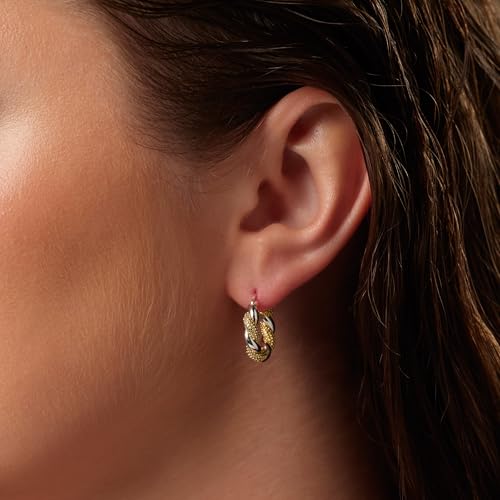 Milla Two Tone Earrings - Small Twisted 14K Gold and Sterling Silver Plated Mixed Metal Earrings, Lightweight and Hypoallergenic2