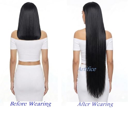 Image of Artifice 5 Clip Super Long Straight Clip in Hair Extensions for Women Natural Soft Clip on Extensions Synthetic Thick Hairs for Any Event for Girls Hair Extension 36 INCH Natural Dark Brown