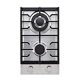 VISOTECH 12' Gas Cooktop 2 Burners, 12 Inch Stainless Steel Gas Hob, LPG/NG Dual Fuel with Flame Failed Device-Silver