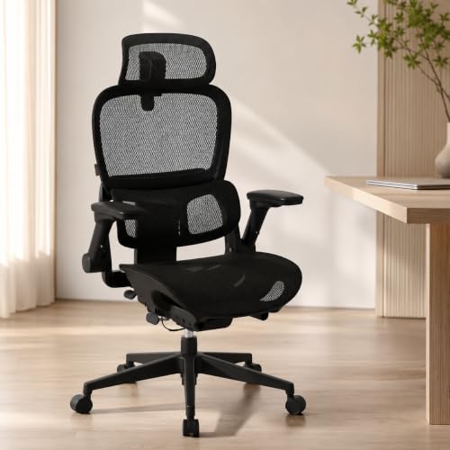 Image of SIHOO B300 PRO Ergonomic Office Chair, High Back Mesh Computer Chair, Balck | 3D Wide Headrest, 6D Flip-Up Rotatable Armrests, Adaptive Lumbar Support, 135 Reclining Home Office Desk Chair