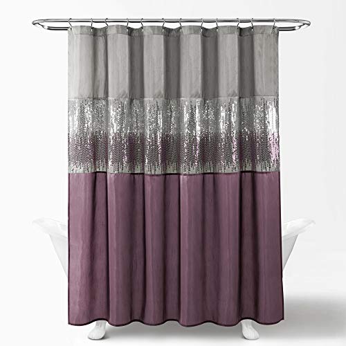 image for Lush Decor Night Sky Shower Curtain | Sequin Fabric Shimmery Color Blo