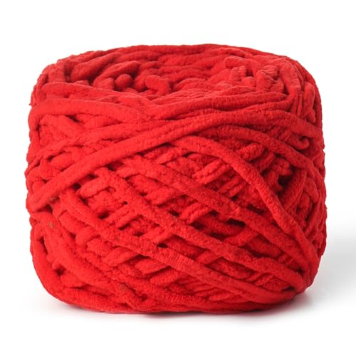Image of Fluffy Chenille Chunky Yarn for Crocheting 100g(65.6yd) - Baby Yarn for Crocheting Soft - Velvet Yarns for Crochet Blanket - Amigurumi Crochet Yarns (Red)