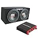 Crunch 2 Channel 1000 Watt Amp Car Audio Stereo Amplifier and MTX 12 Inch 1200 Watt Car Audio Dual Loaded Subwoofer Box Enclosure (2 Pack)