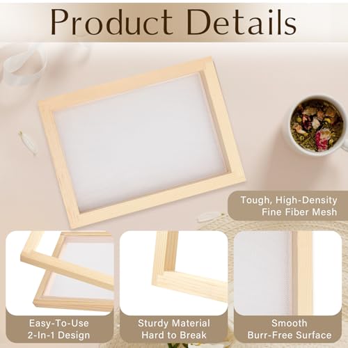 Cheynn Holz Papierherstellung Rahmen, A6 Papier Schöpfen Doppellagig Papierschöpfrahmen 18 x 13 cm DIY Papierhandwerk Schöpfrahmen Siebdruckrahmen für Papierkunst Handwerk DIY Craft