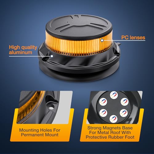Image of Nilight Amber Beacon Light 12V-24V Aluminum Base Flashing Safety Warning Lights Permanent & Magnet Mount LED Emergency Rotating Strobe Light for Forklift Truck Tractor UTV Snow Plow, 2 Years Warranty | 12V-24V Aluminum Base Permanent & Magnet Mount LED Emergency Rotating Strobe for Forklift Truck Tractor UTV Snow Plow