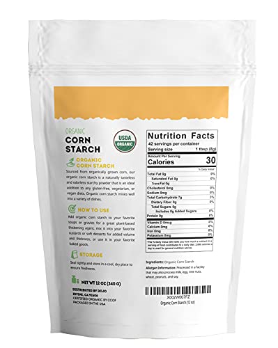 Organic Corn Starch - Kate Naturals. Vegan & Gluten-Free Plant-Based Powder for Cooking & Baking. Natural Thickening Agent for Soups, Gravies, Custards & More. Resealable Bag. 12oz
