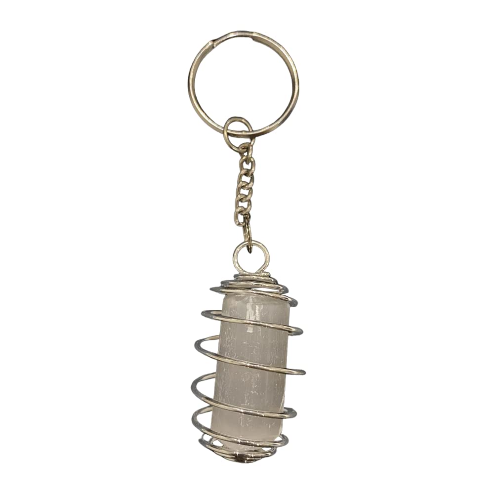 VIE Chakra Spiral Cage Tumble Keychain, Selenite