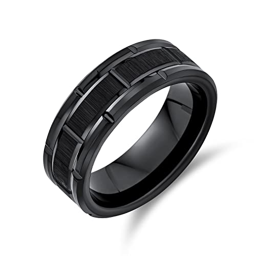 Bling Jewelry Personalized Engrave Men's Mechanic Car Racer Wide Tread Tire Band Ring for Men for Bikers Matte Black Titanium 8MM
