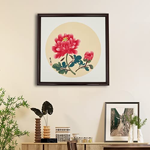 Coozment-Chinese Painting,Handmade Paintings,Paintings For Wall Decorations, Asian Decor,Japanese Wall Decoration,Including Hanging Nails,Living Room, Bedroom, Office Decor,Bring Good Luck,Good Gift,Rice Paper,Solid Wood Frame（21.5"X21.5"X0.8"） (Pink Color Chrysanthemum) #TOP2